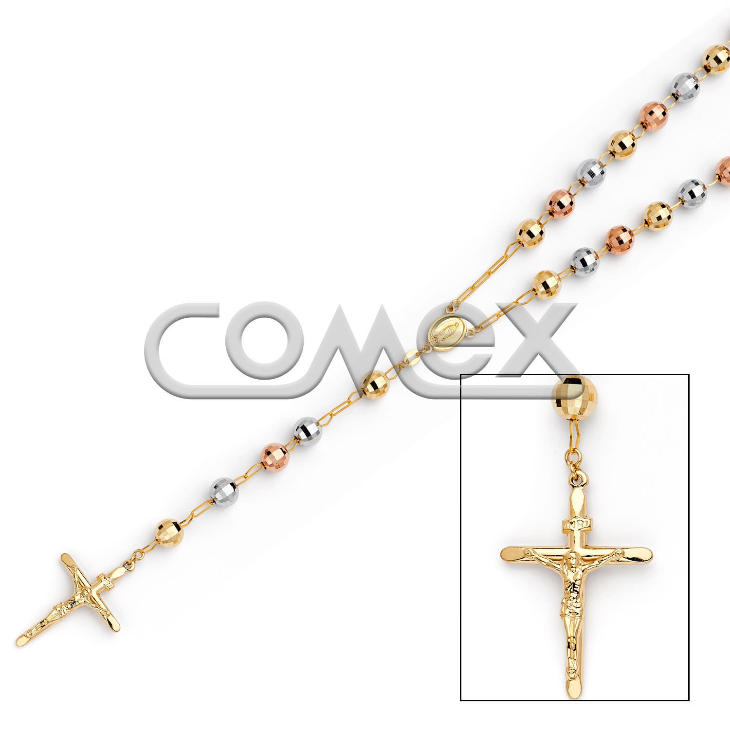 Diamond Cut Rosary Tri Color (8.0mm)