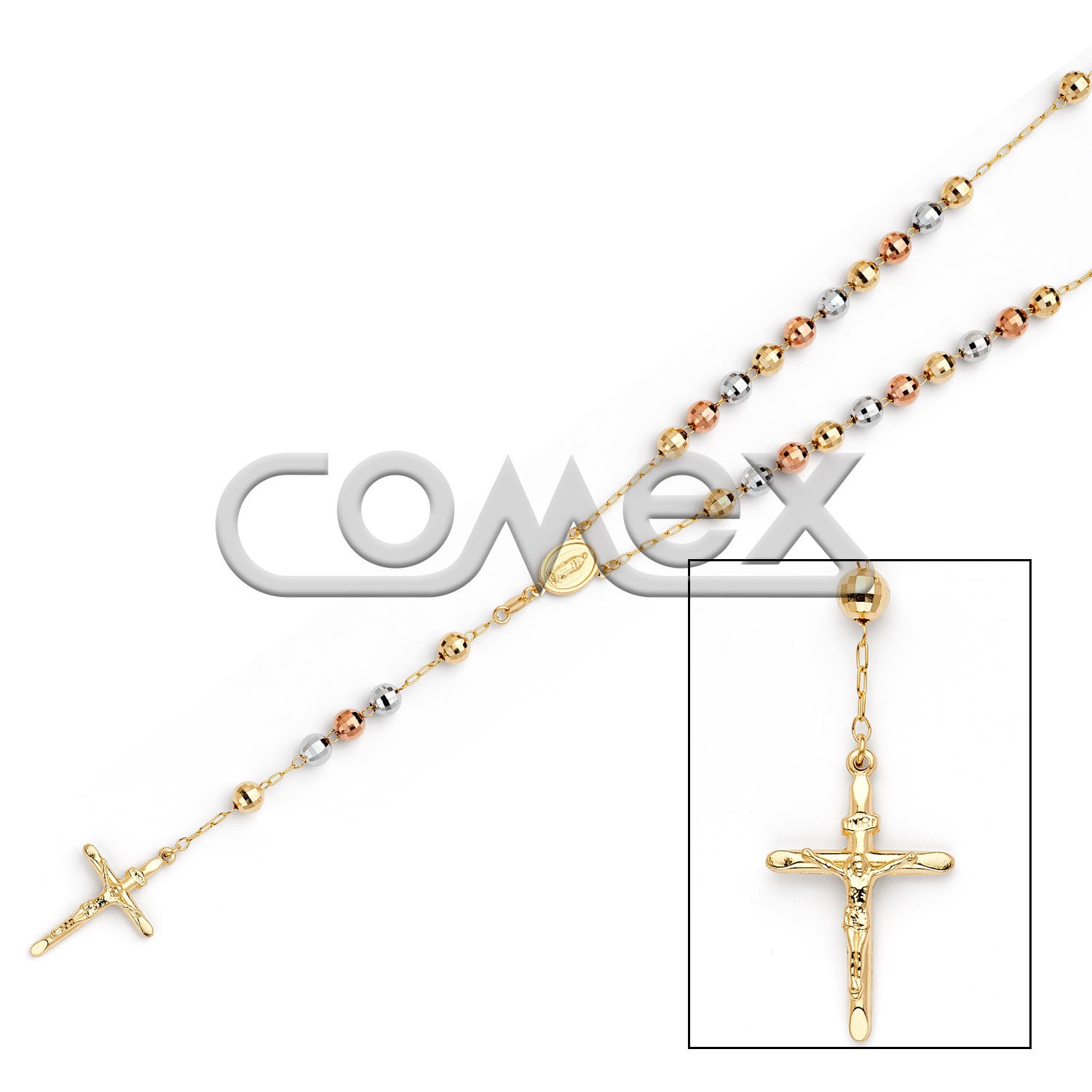 Diamond Cut Rosary Tri Color (6.0mm)