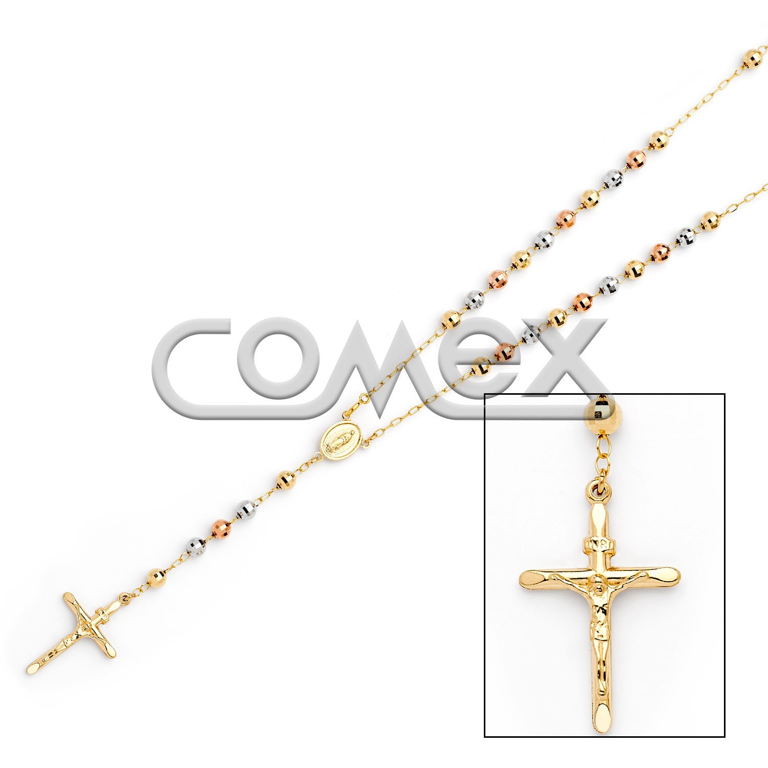 Diamond Cut Rosary Tri Color (5.0mm)