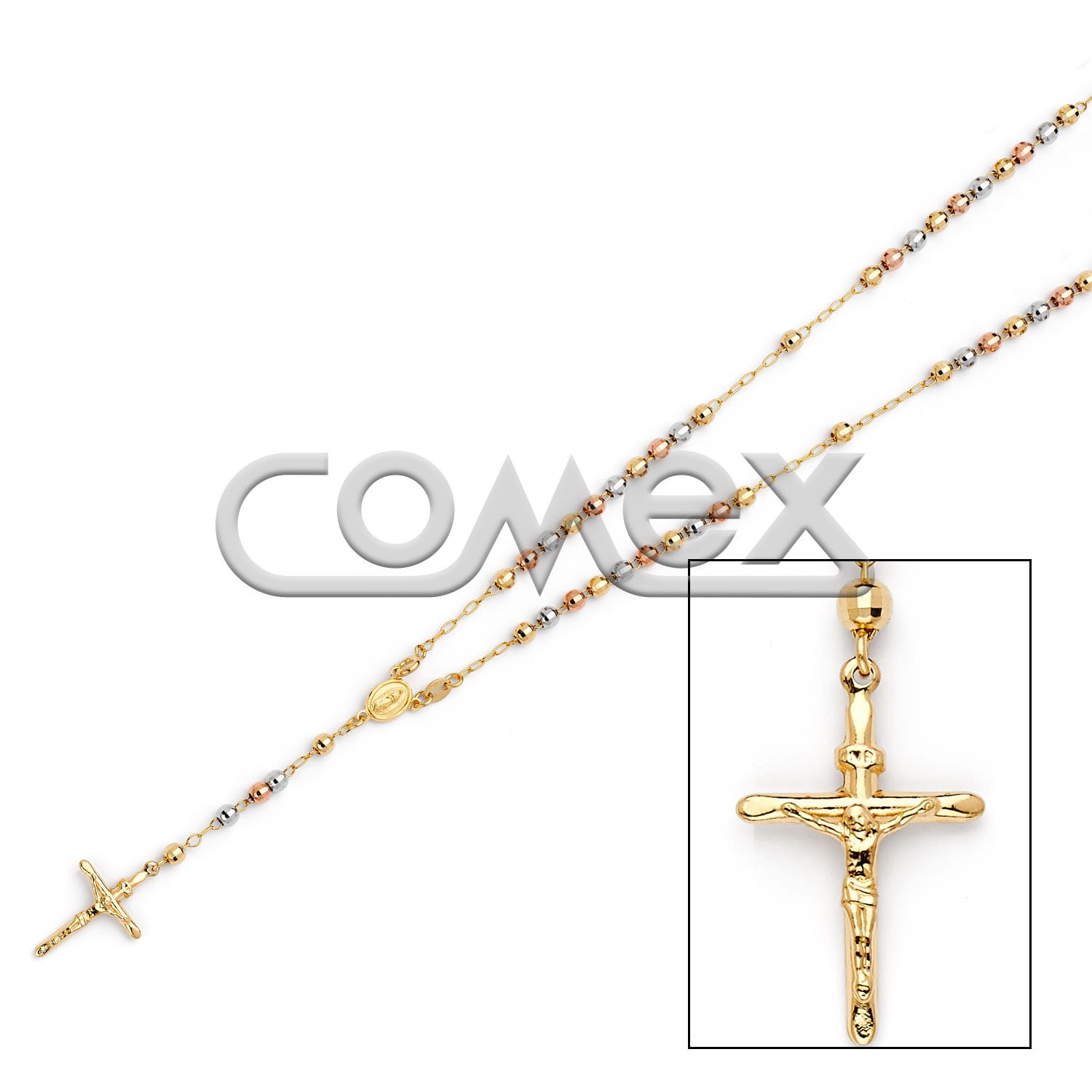 Diamond Cut Rosary Tri Color (4.0mm)